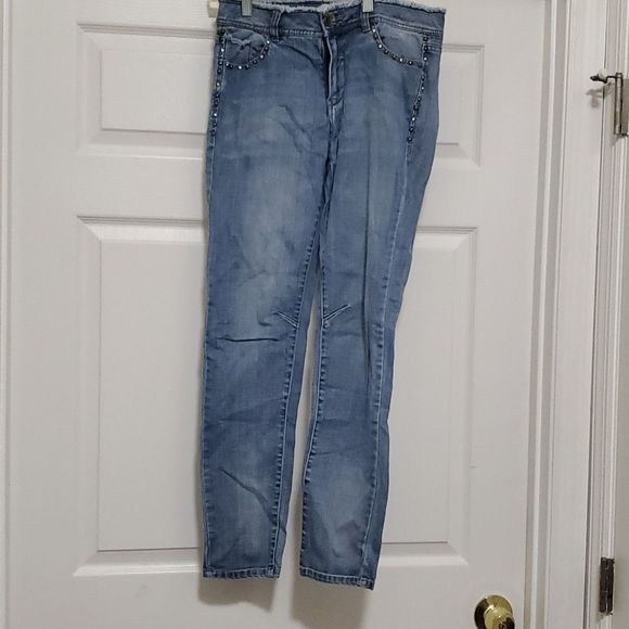 - ONLY JEANS light wash skinny studded jeans - Picture 1 of 9